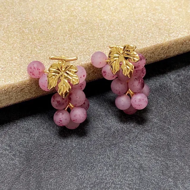 Pink Gold Matte Bead Texture Floral Accent Earrings 5