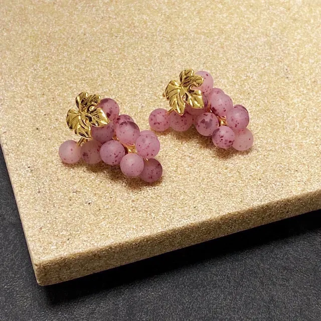 Pink Gold Matte Bead Texture Floral Accent Earrings 6