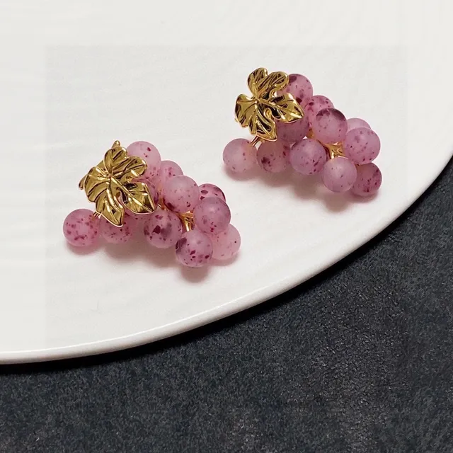 Pink Gold Matte Bead Texture Floral Accent Earrings 7