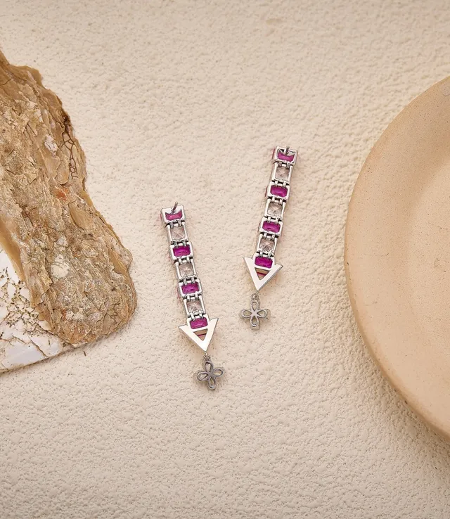 Pink Gold Square-Cut Stone Row V-Terminal Earrings 2