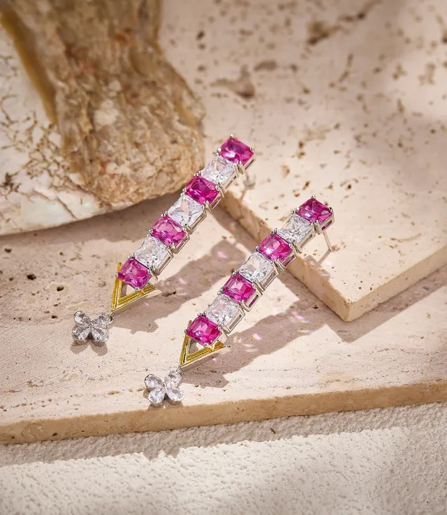 Pink Gold Square-Cut Stone Row V-Terminal Earrings 3