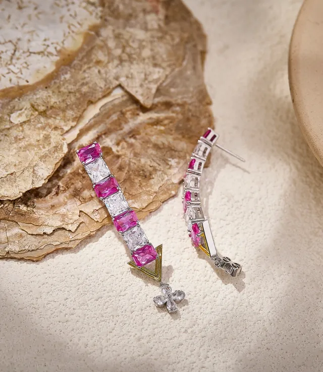 Pink Gold Square-Cut Stone Row V-Terminal Earrings 5