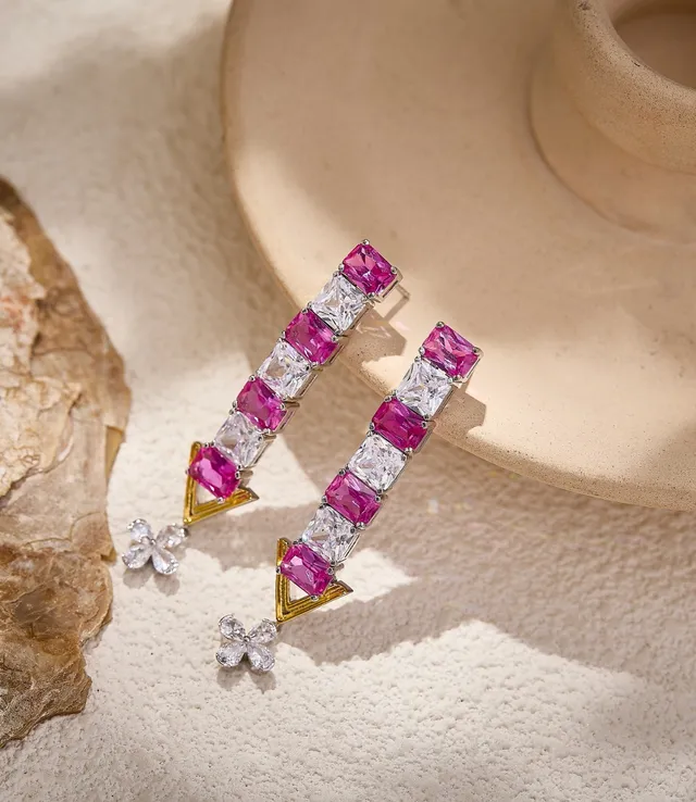 Pink Gold Square-Cut Stone Row V-Terminal Earrings 6