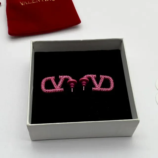 Pink Pave-Set Geometric Logo Stud Earrings 3