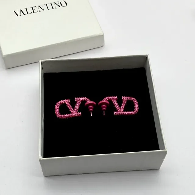 Pink Pave-Set Geometric Logo Stud Earrings 5