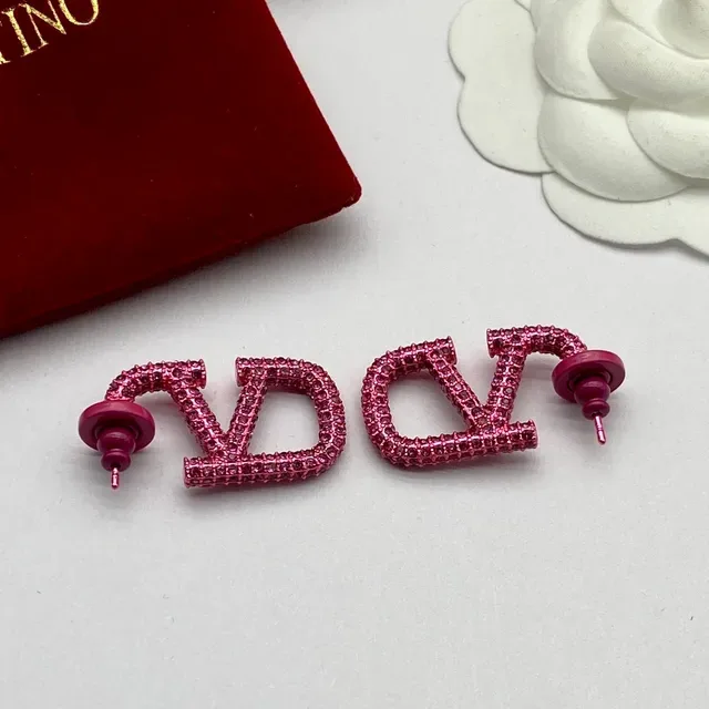 Pink Pave-Set Geometric Logo Stud Earrings 6