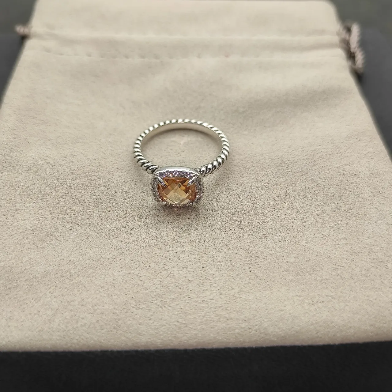 Pink Silver Cushion-Cut Center Stone Pave Halo Ring 6