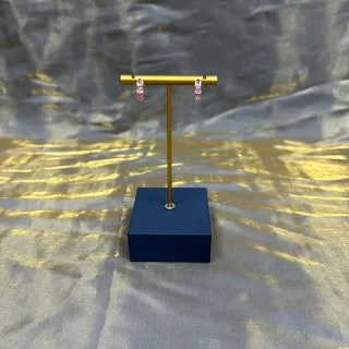 Pink Stacked Rectangular Stone Gold-Tone Dangling Earrings