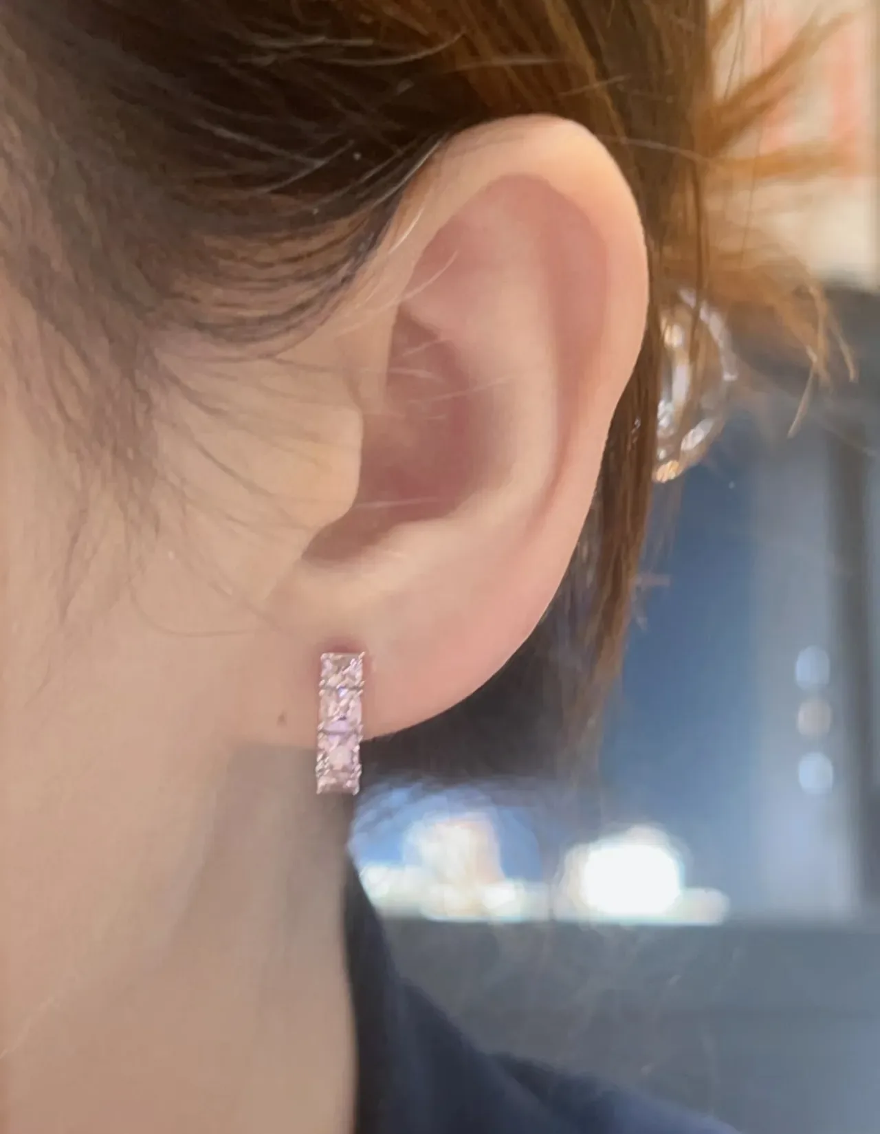 Pink Stacked Rectangular Stone Gold-Tone Dangling Earrings 3