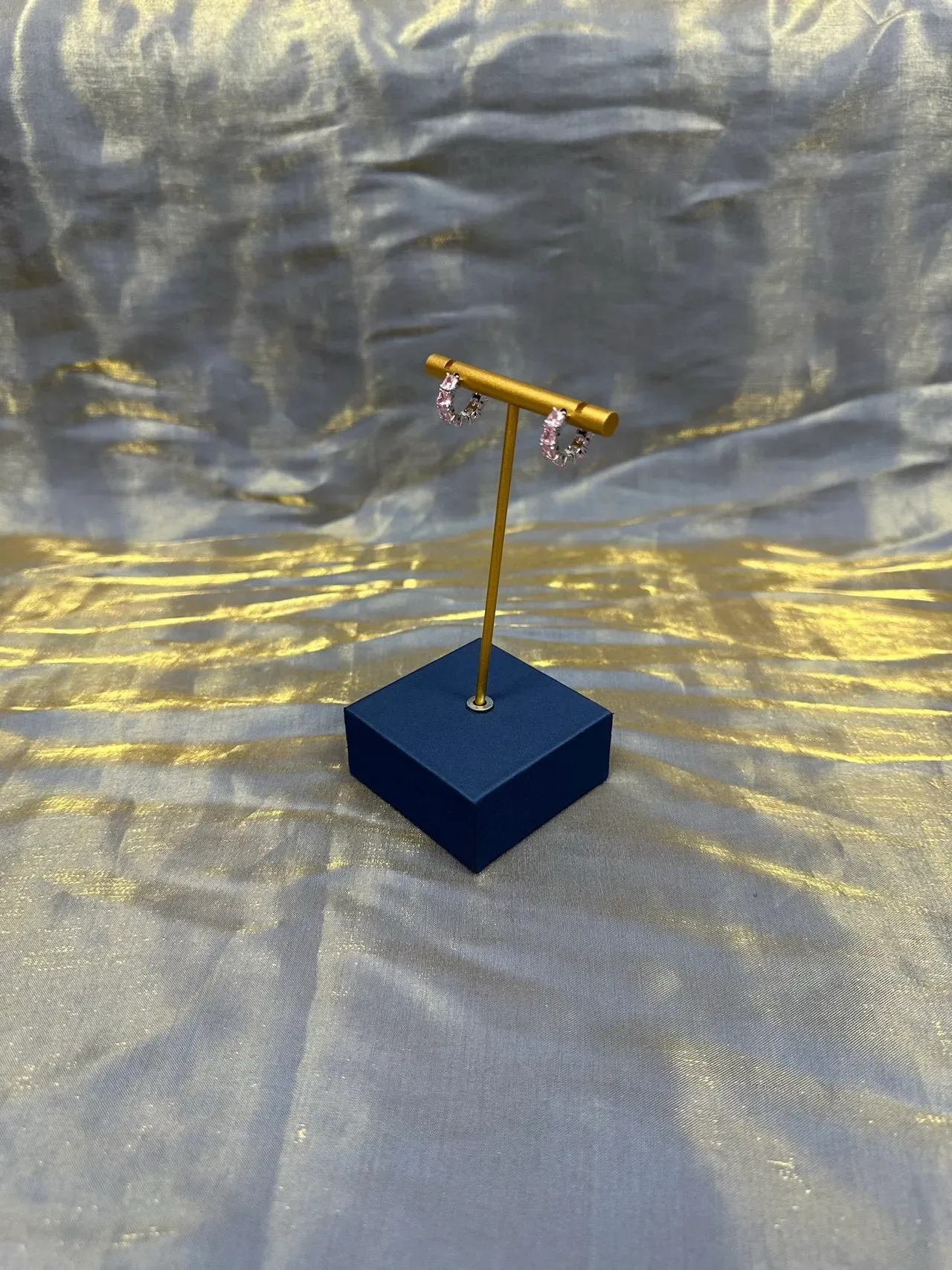 Pink Stacked Rectangular Stone Gold-Tone Dangling Earrings 8