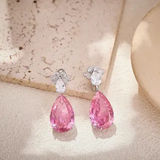 Pink Teardrop Crystal Dangling Earrings