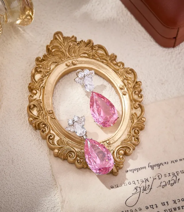 Pink Teardrop Crystal Dangling Earrings 2