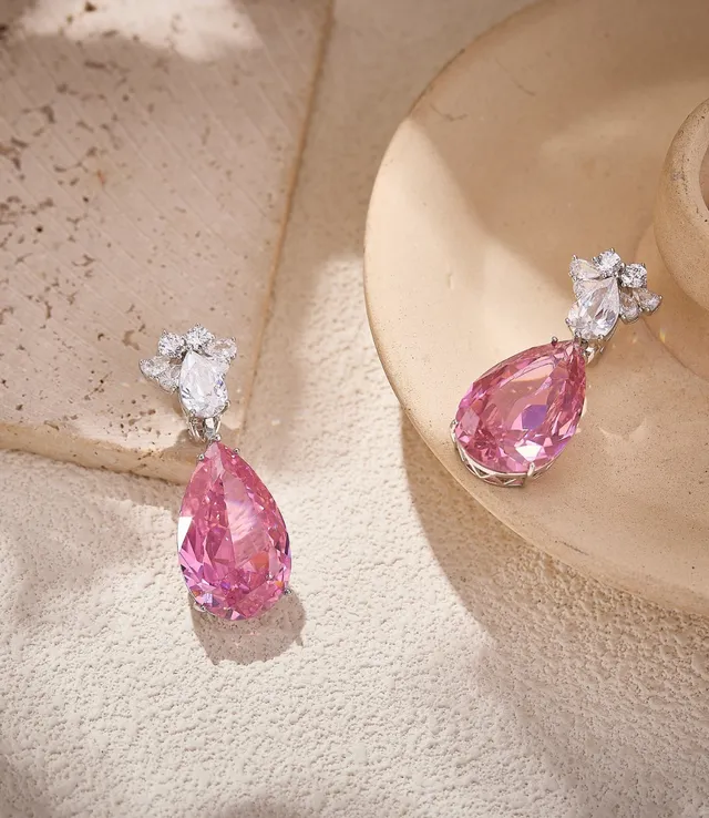 Pink Teardrop Crystal Dangling Earrings 3