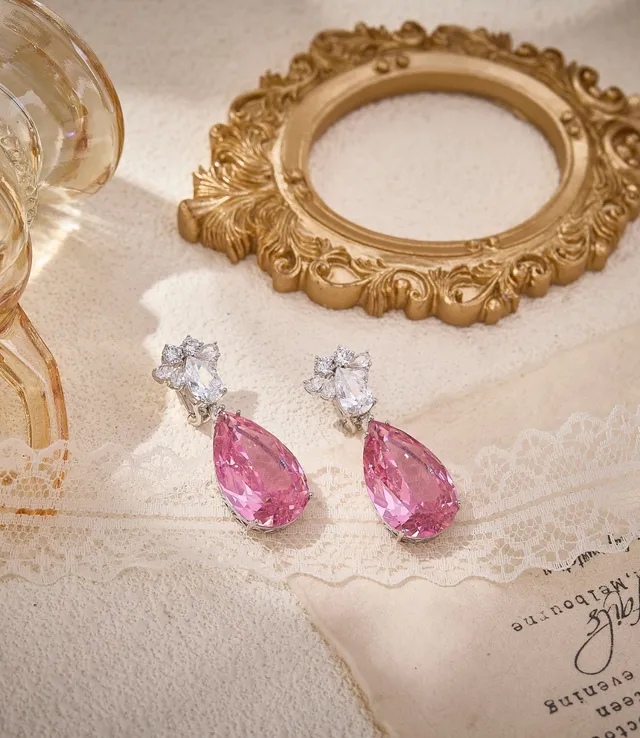 Pink Teardrop Crystal Dangling Earrings 5