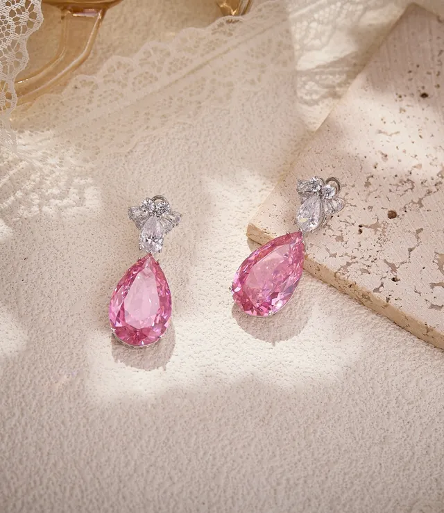 Pink Teardrop Crystal Dangling Earrings 6