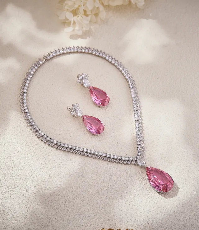 Pink Teardrop Crystal Dangling Earrings 7