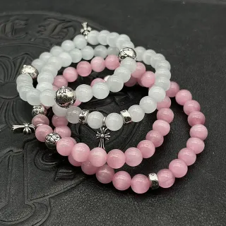Pulsera de perlas esféricas rosadas y blancas