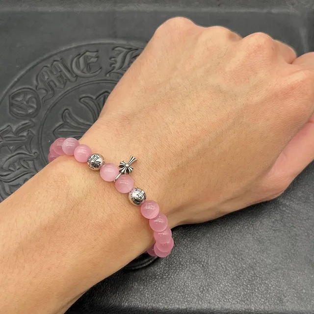 Pink White Beaded Spherical Beads Bracelet 2