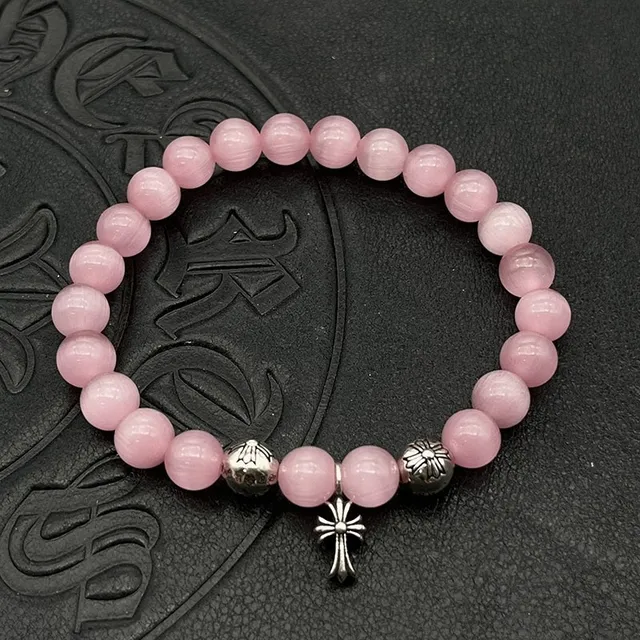 Pink White Beaded Spherical Beads Bracelet 5