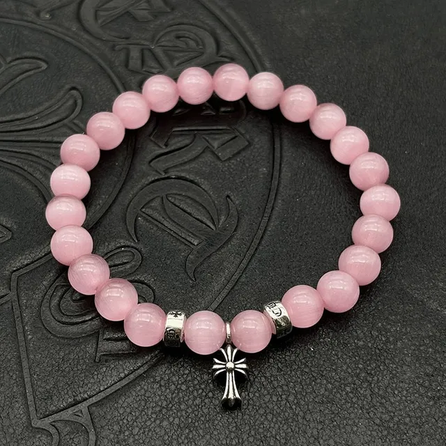 Pink White Beaded Spherical Beads Bracelet 6