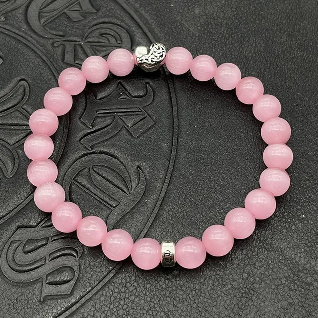 Pink White Beaded Spherical Beads Bracelet 7