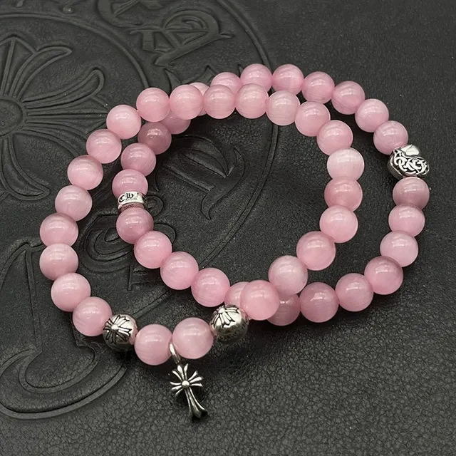 Pink White Beaded Spherical Beads Bracelet 8