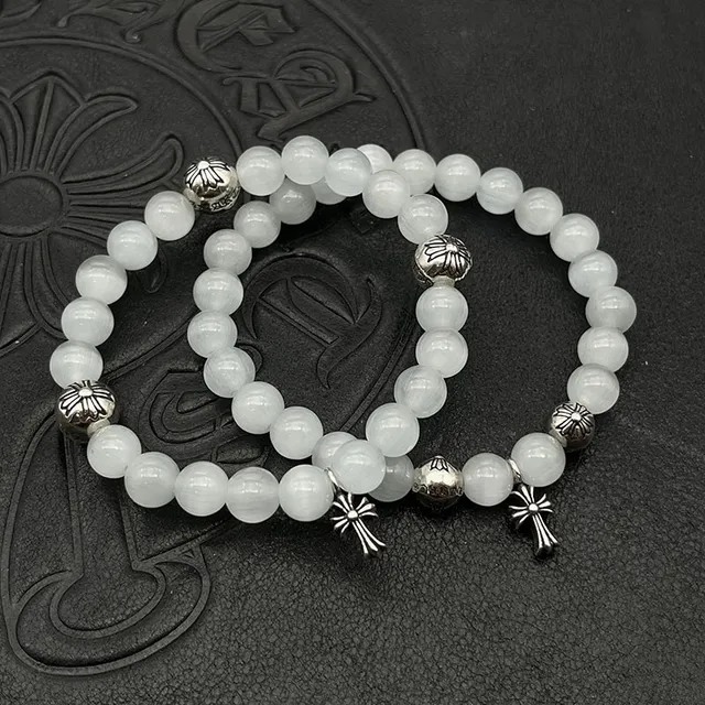 Pink White Beaded Spherical Beads Bracelet 9