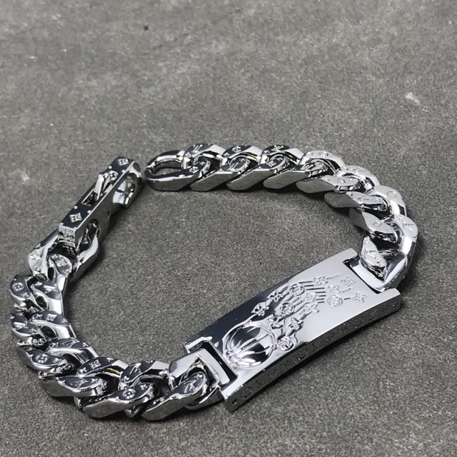 Polished Silver and Black IP Curb Link Engraved ID Plate Bracelets 4