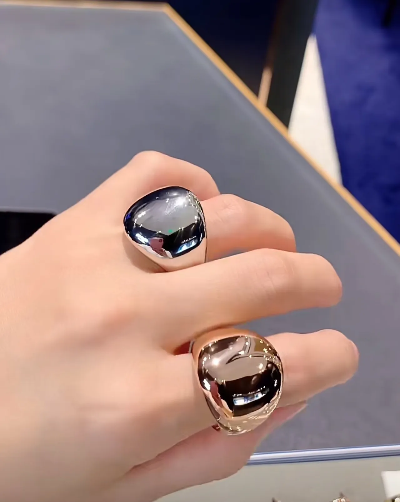 Polished Spherical Minimalist Metallic Ring 2