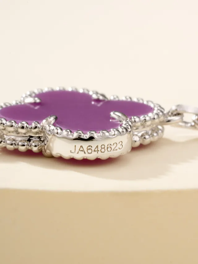 Purple and Pavé Clover Motif Chain Necklace 3