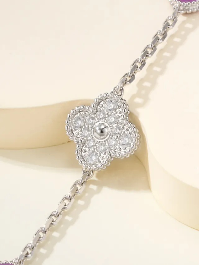Purple and Pavé Clover Motif Chain Necklace 5
