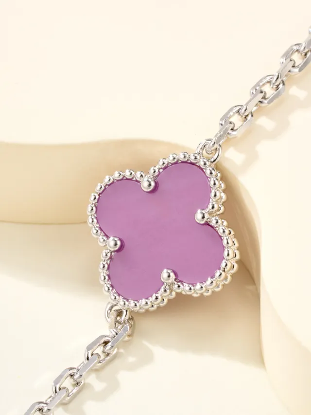 Purple and Pavé Clover Motif Chain Necklace 6