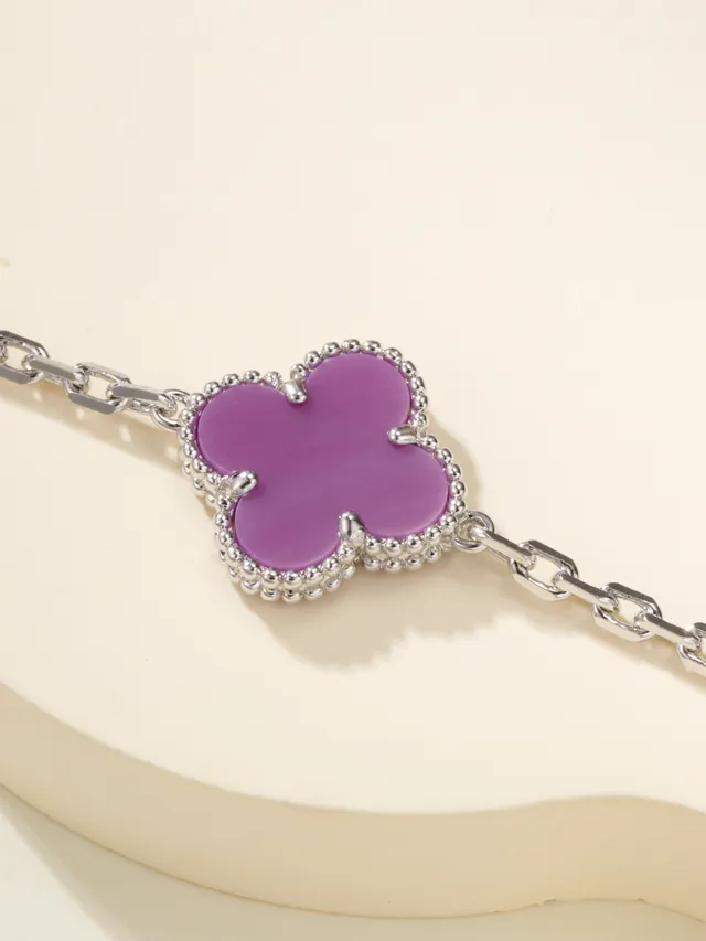Purple and Pavé Clover Motif Chain Necklace 7