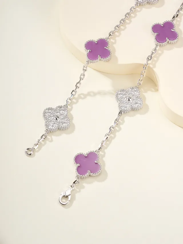 Purple and Pavé Clover Motif Chain Necklace 8