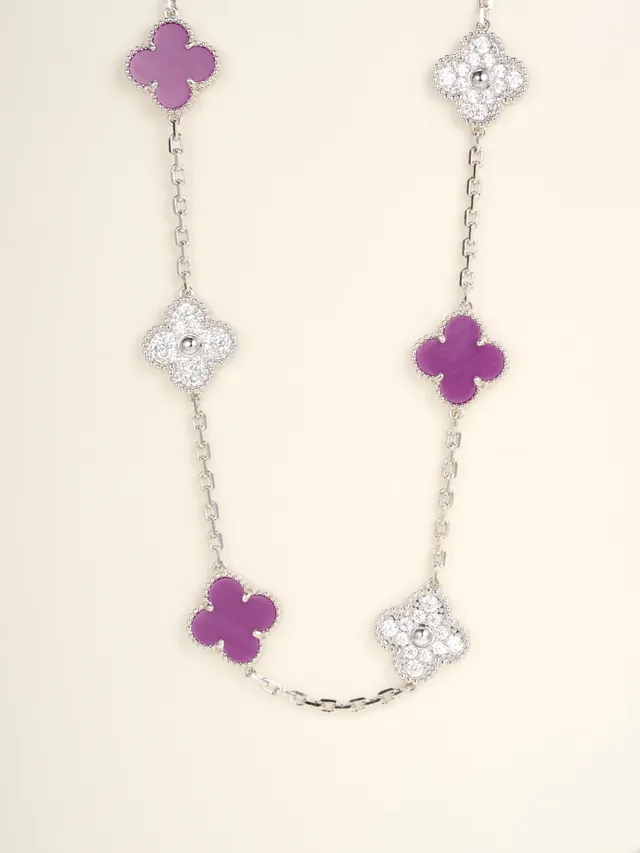 Purple and Pavé Clover Motif Chain Necklace 9