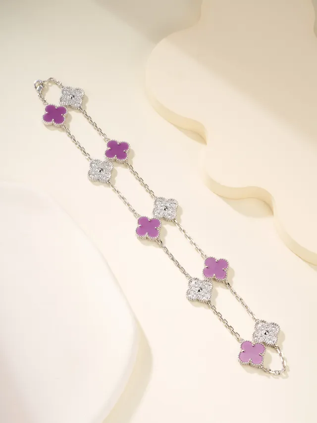 Purple and Pavé Clover Motif Chain Necklace 11