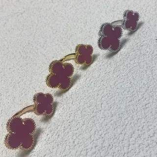 Purple Gold Clover-Shaped Enamel Inlay Ring