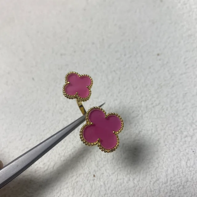 Purple Gold Clover-Shaped Enamel Inlay Ring 2