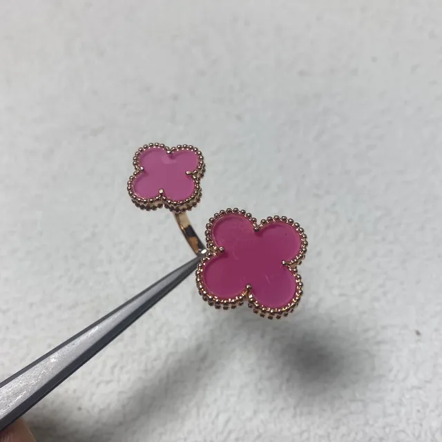 Purple Gold Clover-Shaped Enamel Inlay Ring 4