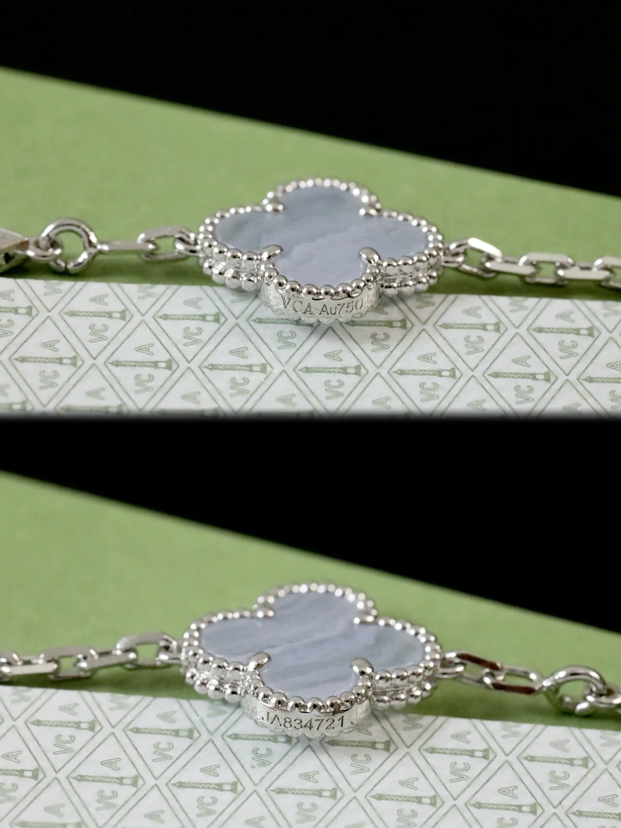 Purple Silver Clover-Shaped Motifs Beaded Bezel Edge Bracelet 5