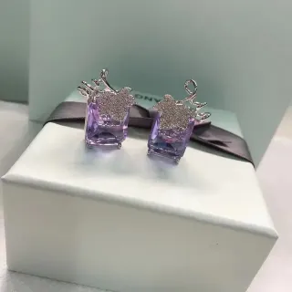 Purple Silver Faceted Square-Cut Stones Metal Earrings