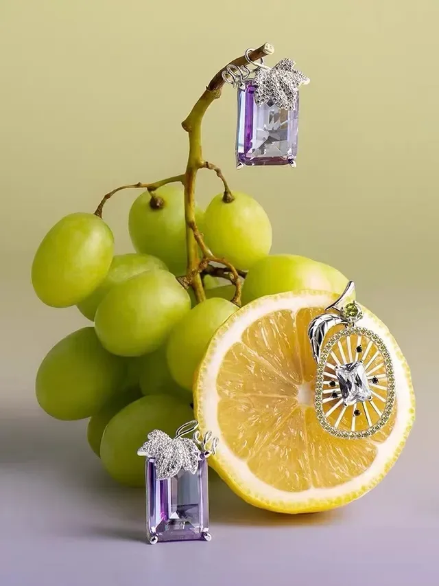 Purple Silver Faceted Square-Cut Stones Metal Earrings 5