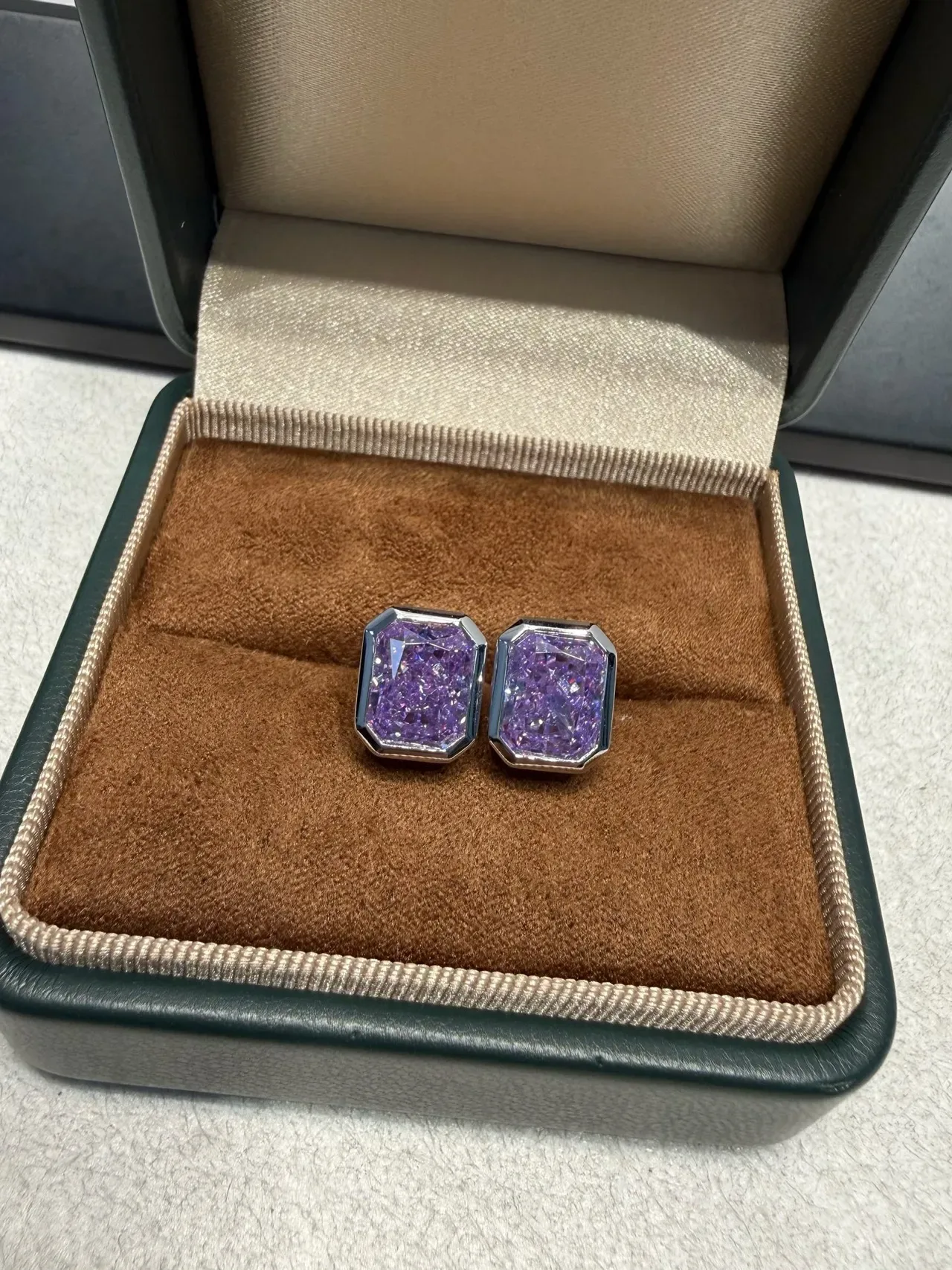 Purple Silver Octagonal-Cut Faceted Stone Earrings 5
