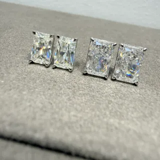 Rectangular Emerald-Cut Clear Stone Four-Prong Stud Earrings