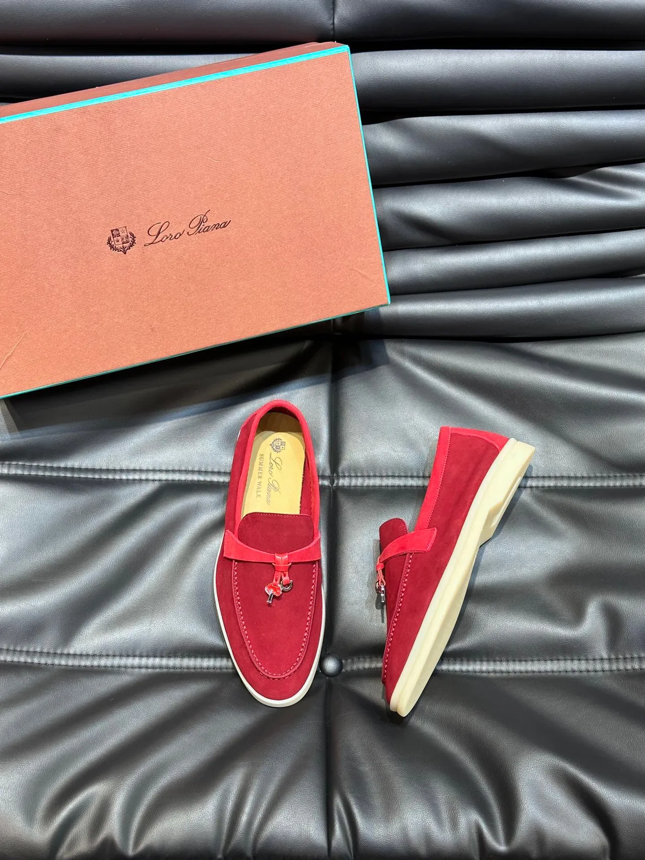 Red Beige Suede Upper Moc-Toe Stitching Loafer 3