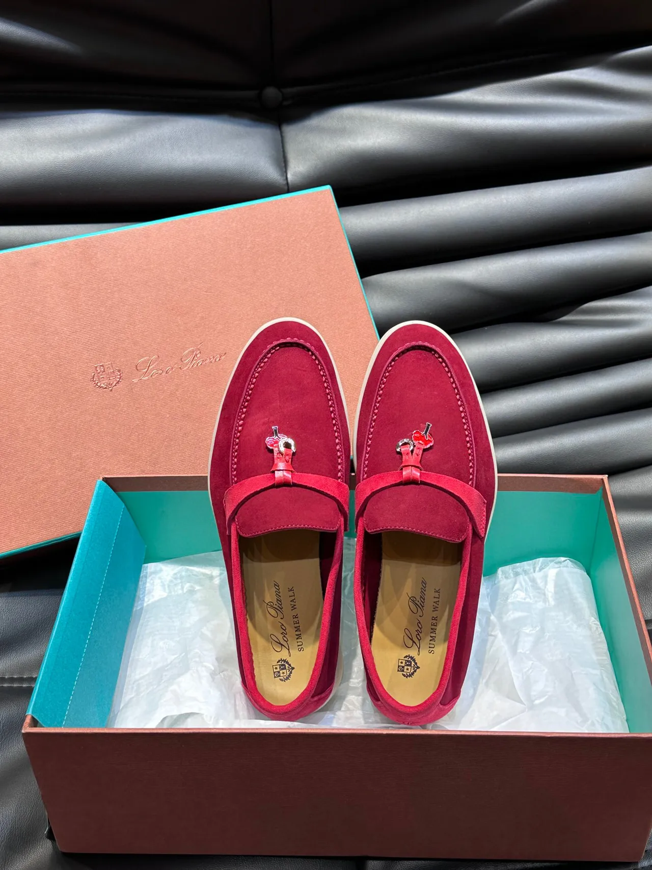 Red Beige Suede Upper Moc-Toe Stitching Loafer 5