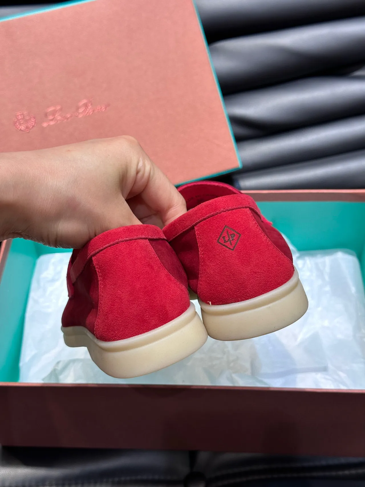 Red Beige Suede Upper Moc-Toe Stitching Loafer 8