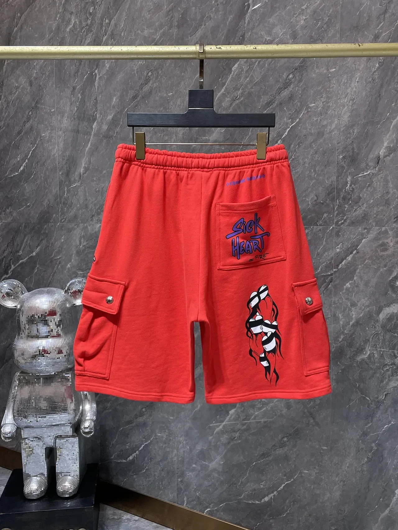 Red Cargo-Style Drawstring Waist Shorts 2