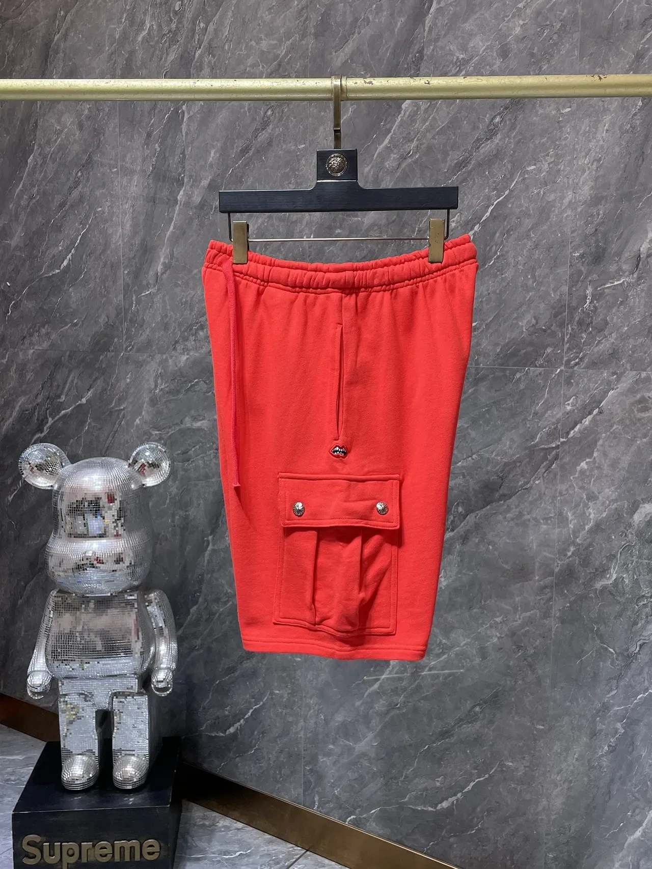 Red Cargo-Style Drawstring Waist Shorts 4