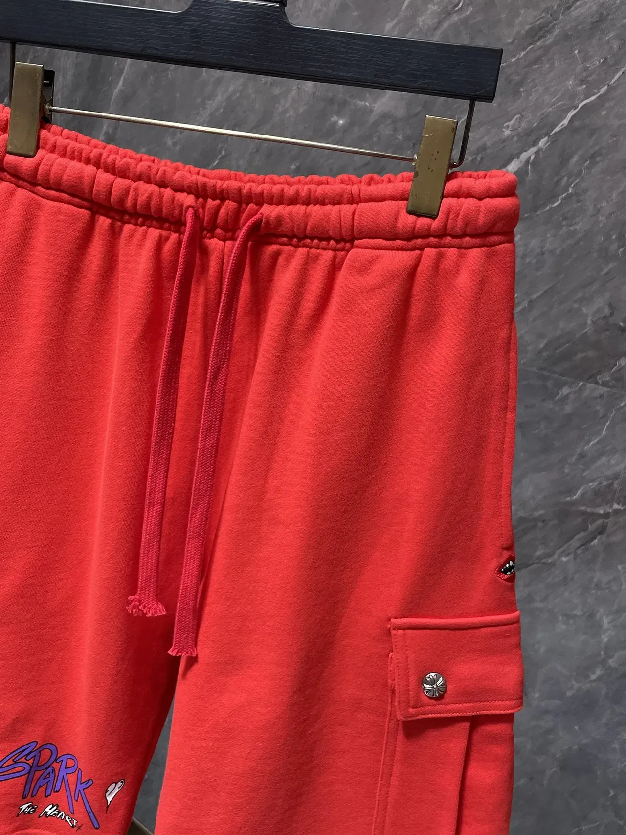 Red Cargo-Style Drawstring Waist Shorts 9